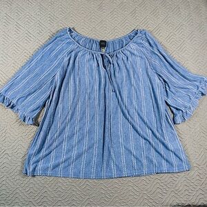 NEW W5 Blue Striped Knit Peasant Top Plus Size 3X